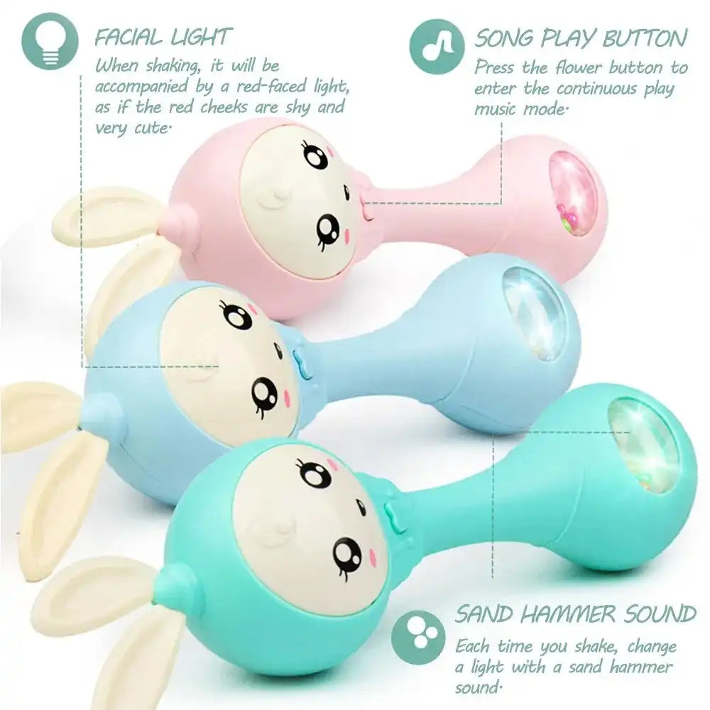 MEACAOFG Toneek Baby Musical Rattle and Teethers, Sing Rabbit Baby Toy with 6 Classic Songs and Light for Toddlers Infant